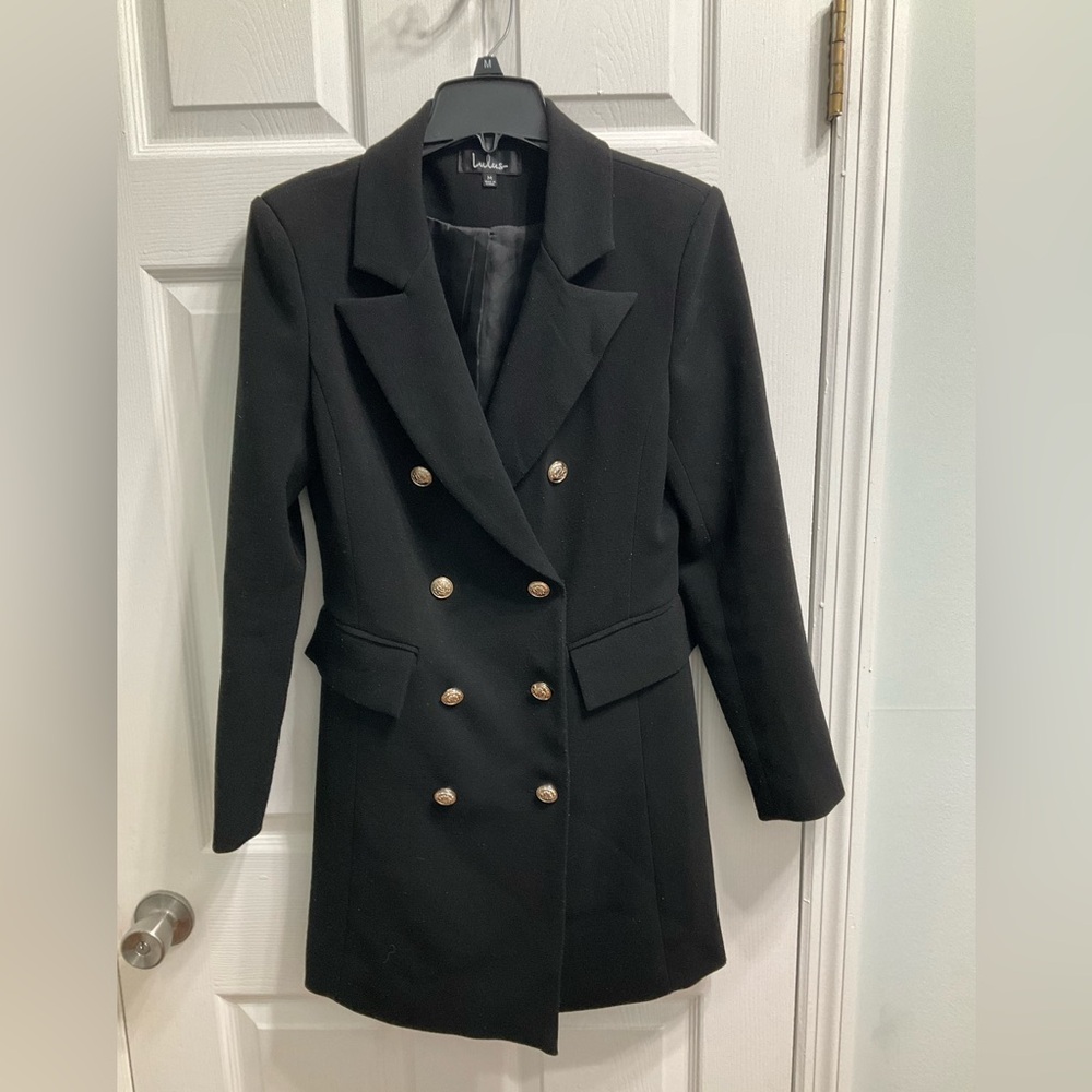 Lulu's Captain Blog Black Double breasted Notch Lapel Pea Coay Sz m